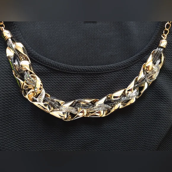Thalia Sodi Sleeveless Top Black Solid &  Detachable Gold Silver Necklace Chain - Picture 4 of 12
